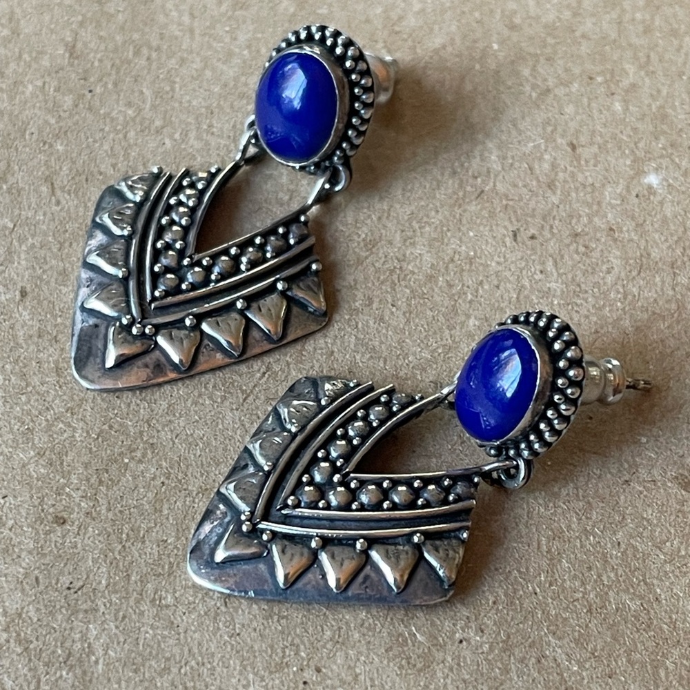 Vintage Lapis Lazuli + Sterling silver earrings by Running Bear (Navajo artist)